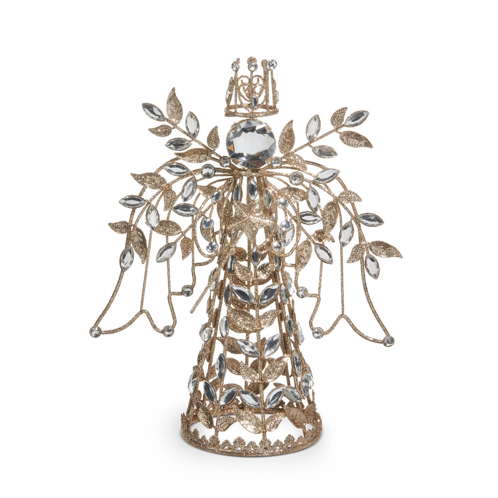 Champagne & Clear Jeweled Angel Tree Topper 11"