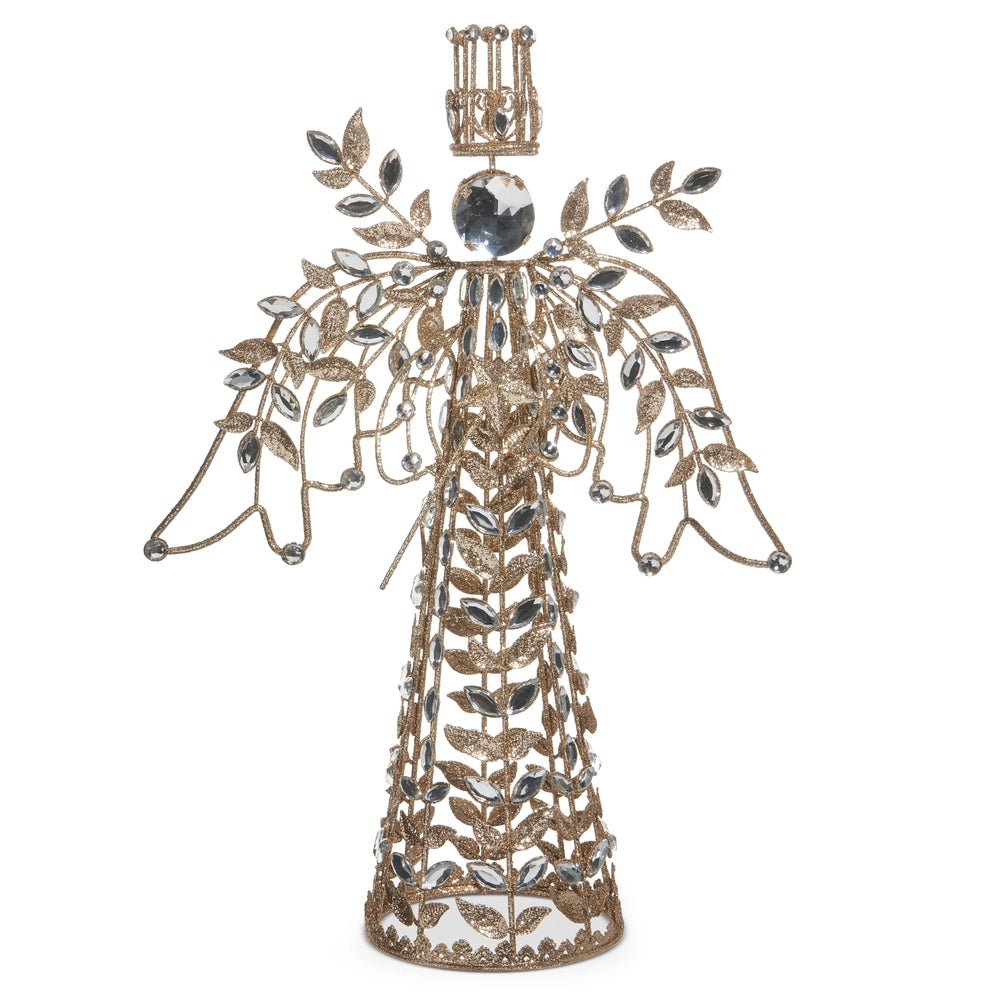 Champagne & Clear Jeweled Angel Tree Topper 16"