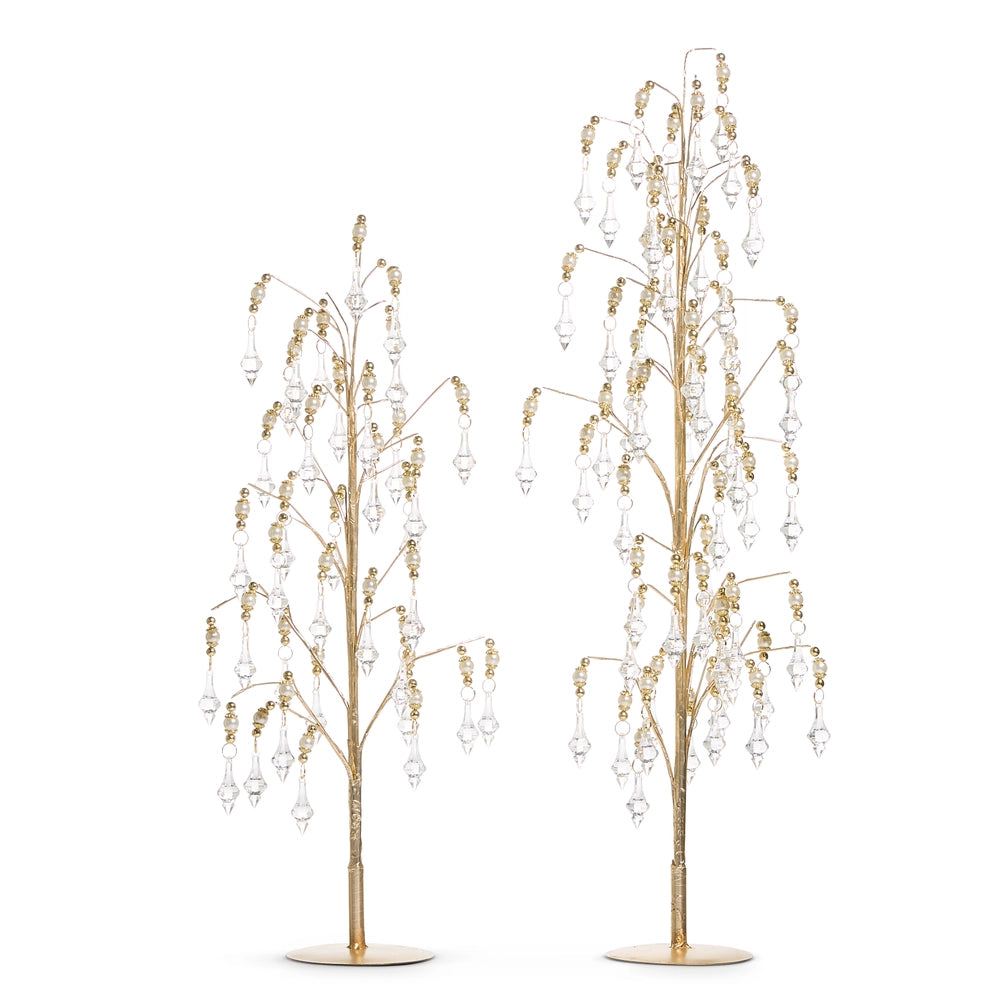 Crystal & Gold Bead Dripping Trees 28"
