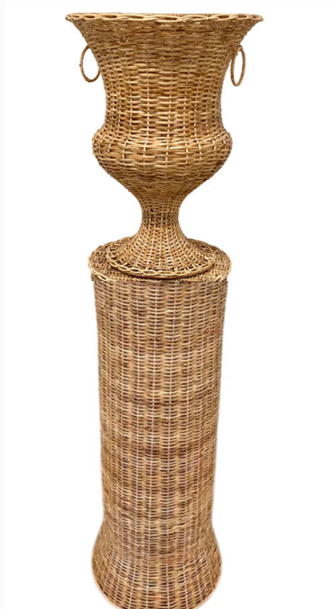 Round Wicker Urn And Pedestal Set
