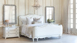 King Sophia Bed in White Linen and Silver