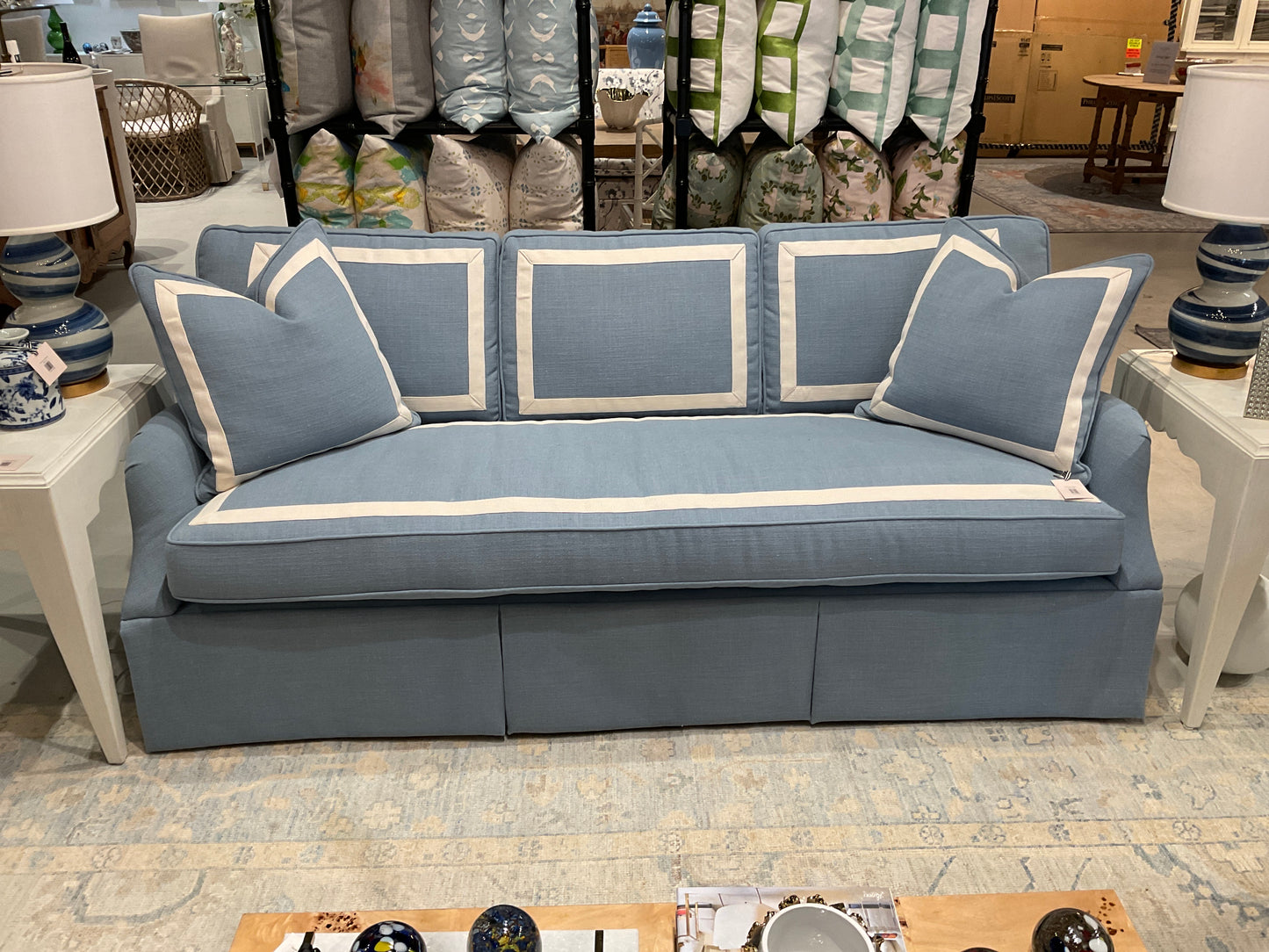 HH- Blue Profiles Sofa w/ Picture Frame Trim