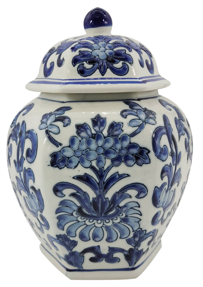 FR-12" Blue & White Chinoiserie Ceramic Jar