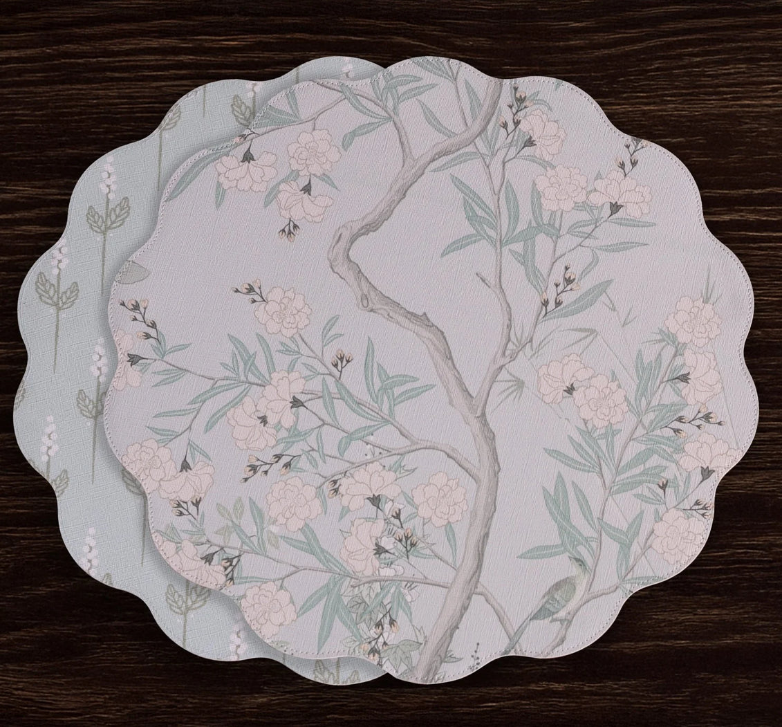 VIDA Chinoiserie Reversible Round Placemats Set of 4 (Pink & White)