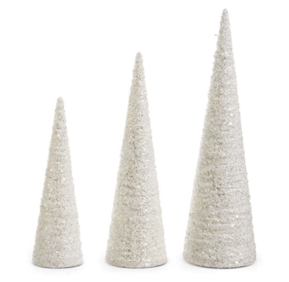 23.75" GLITTERED WHITE CONE TREES