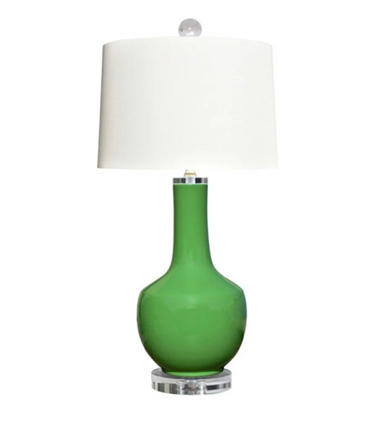 Porcelain Berry Green Long Neck Vase Lamp