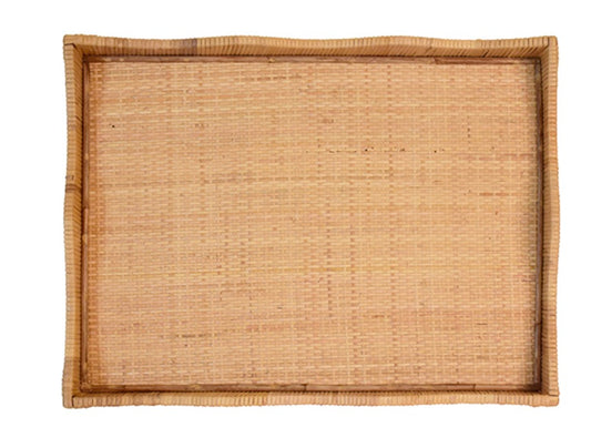 Wave Rectangular Natural Rattan Wrapped Tray