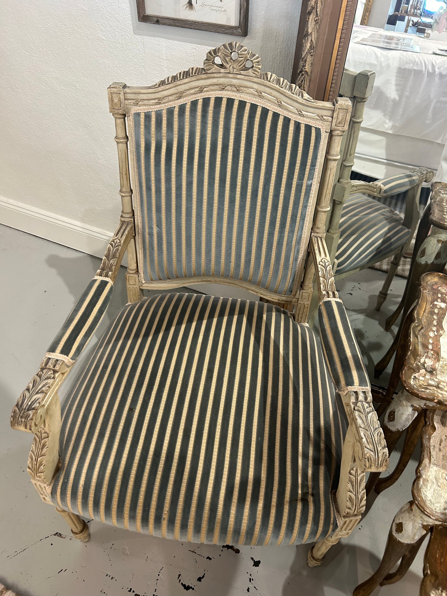 Antique Blue & White Stripe Chairs (set)