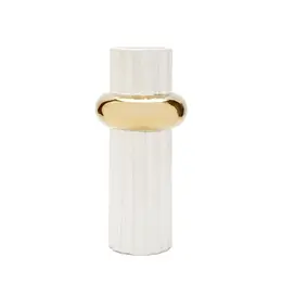 White Ripple Design Vase with Gold Ring 12"