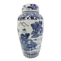 FR-16" Blue & White Chinoiserie Ceramic Jar