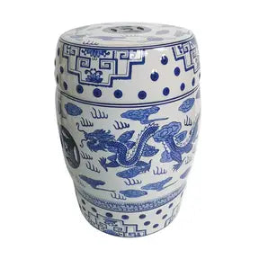 FR- B&W Chinoiserie Dragon Stool