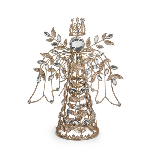 Champagne & Clear Jeweled Angel Tree Topper 11"