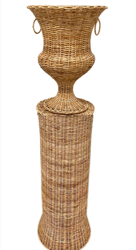 Round Wicker Urn And Pedestal Set
