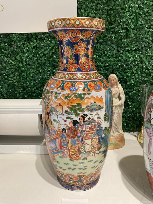 Chinoiserie Vase Medium - Dark Blue and Orange