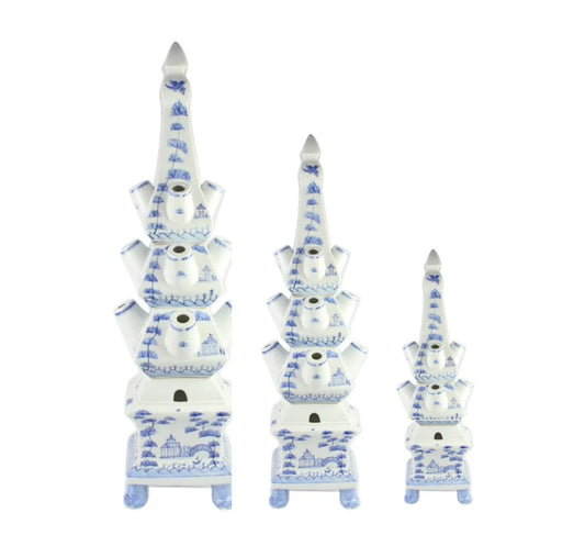 Pale Blue Village Scene Tulipiere