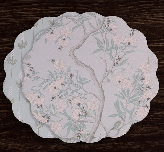 VIDA Chinoiserie Reversible Round Placemats Set of 4 (Pink & White)