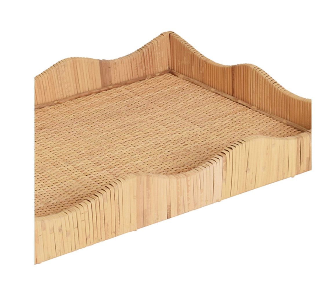 Wave Rectangular Natural Rattan Wrapped Tray