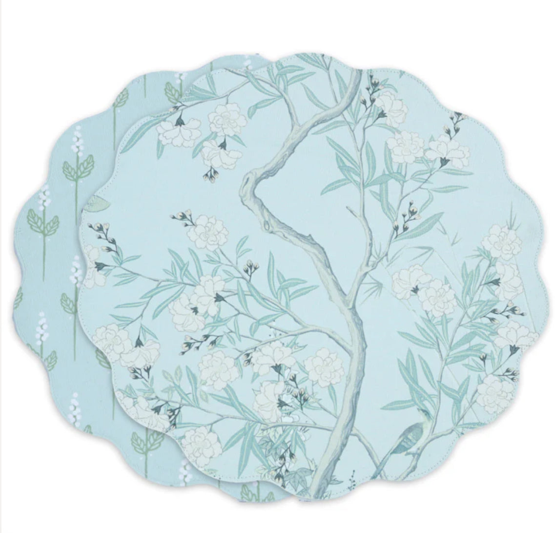 VIDA Chinoiserie Reversible Round Placemats Set of (4 Blue and White)