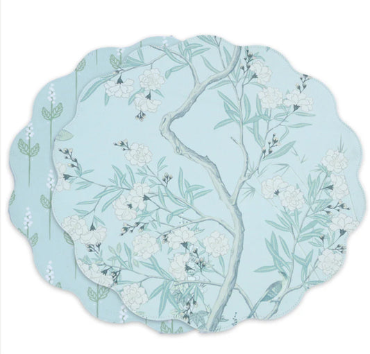 VIDA Chinoiserie Reversible Round Placemats Set of (4 Blue and White)