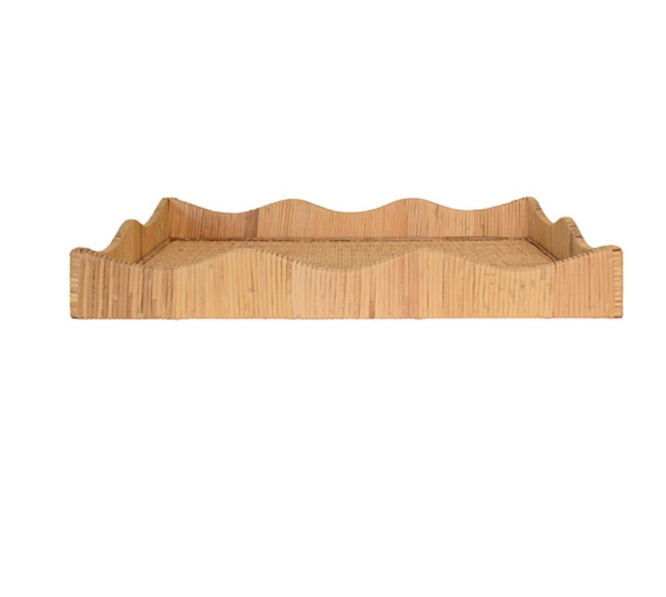 Wave Rectangular Natural Rattan Wrapped Tray