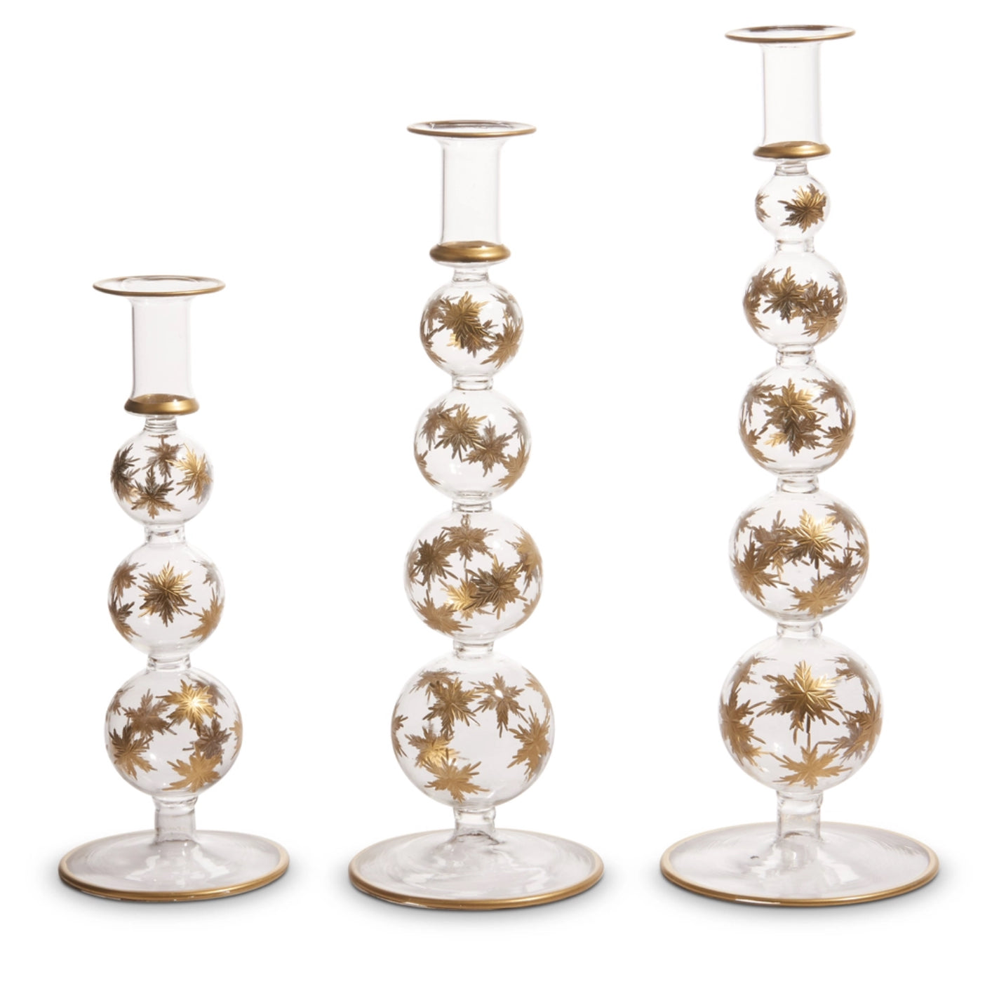 14.25" Gold Etched Snowflake Candlesticks