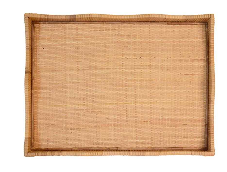 Wave Rectangular Natural Rattan Wrapped Tray