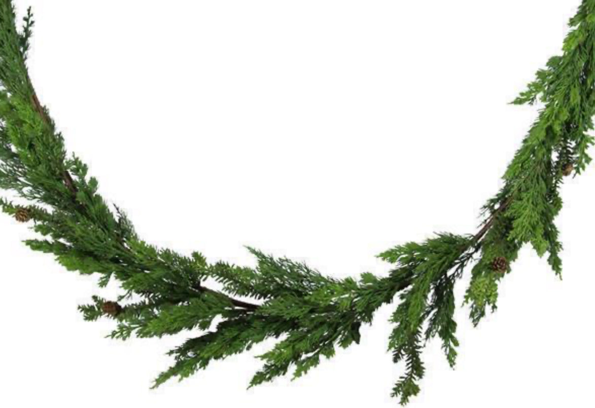 6’ Juniper Arborvitae Fur Garland With Pinecones