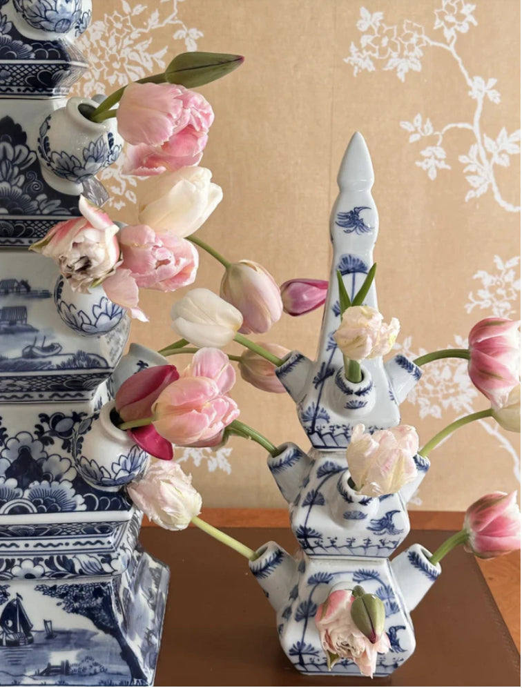 Pale Blue Village Scene Tulipiere