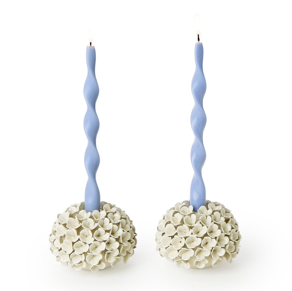 White Hydrangea Flower Vases/Taper Holder (set of 2)