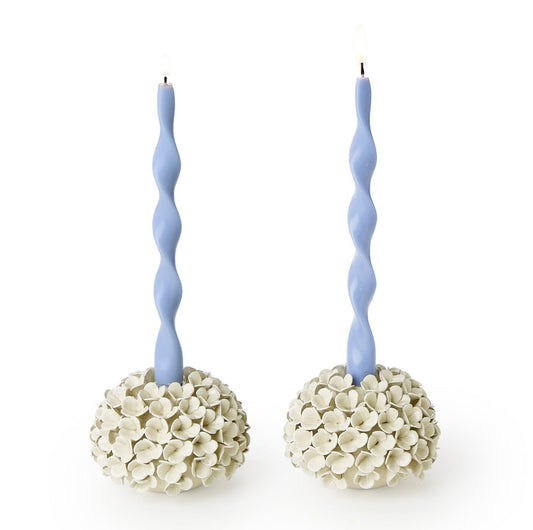 White Hydrangea Flower Vases/Taper Holder (set of 2)
