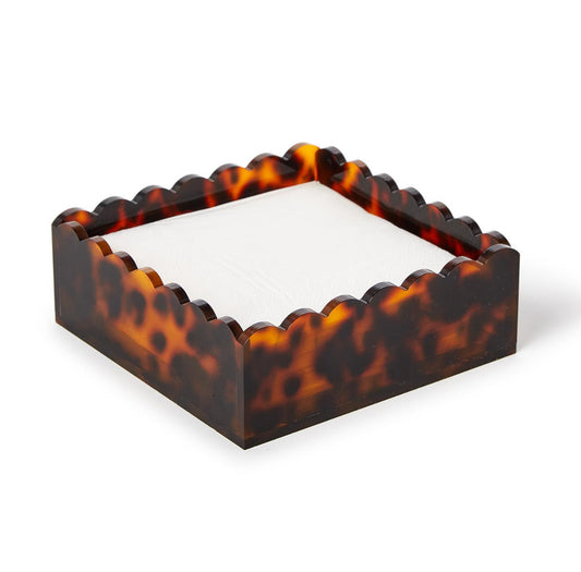 Tortoise Print Scalloped Edge Acrylic Cocktail Napkin Holder