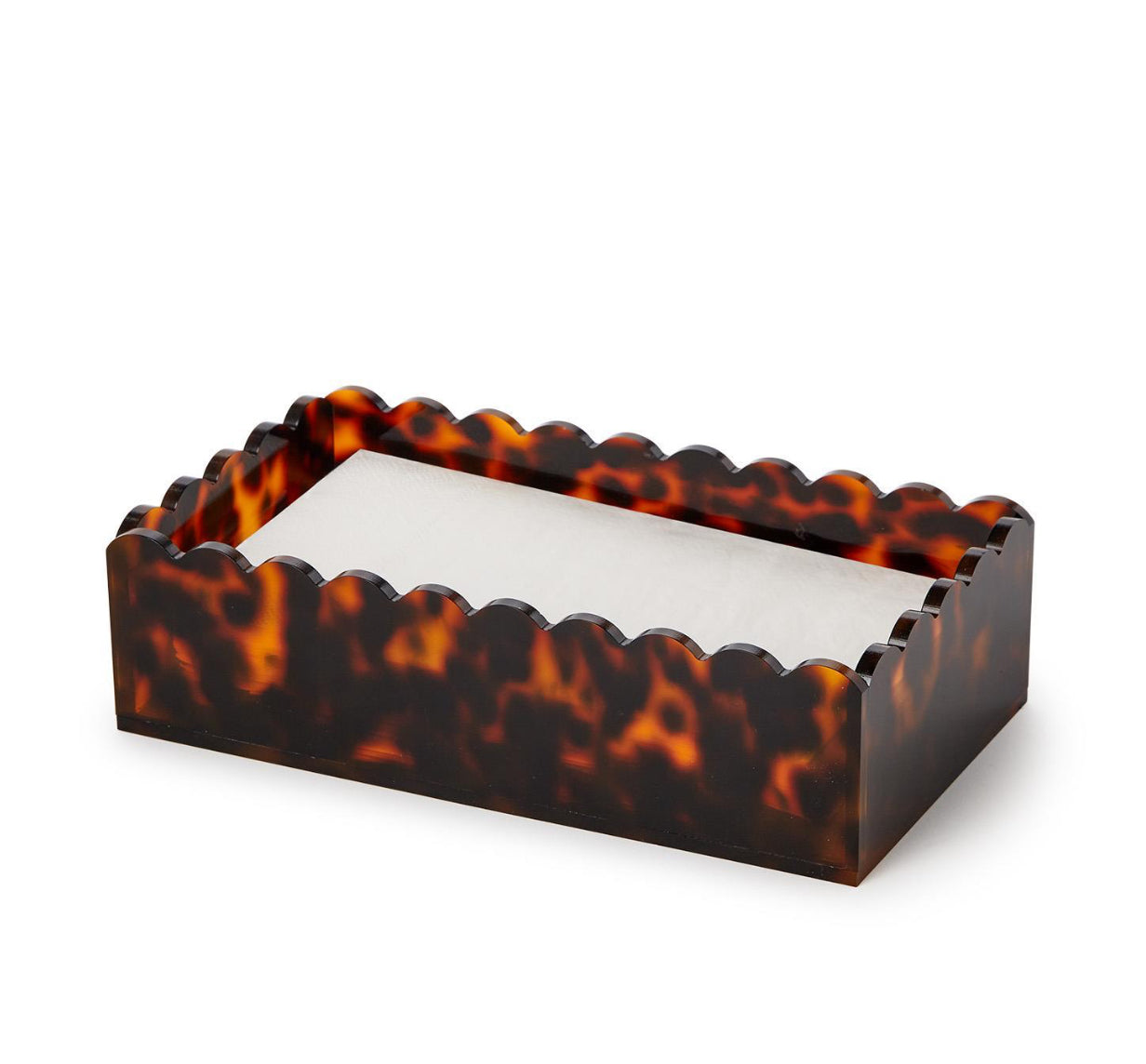 Tortoise Print Scalloped Edge Acrylic Guest Towel / Utensil Napkin Holder - Acrylic