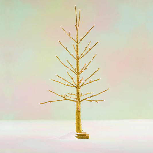 GOLD TREE W/PINK LIGHTS, SM, INCL ADAPTER, MDF/  PVC, 36"