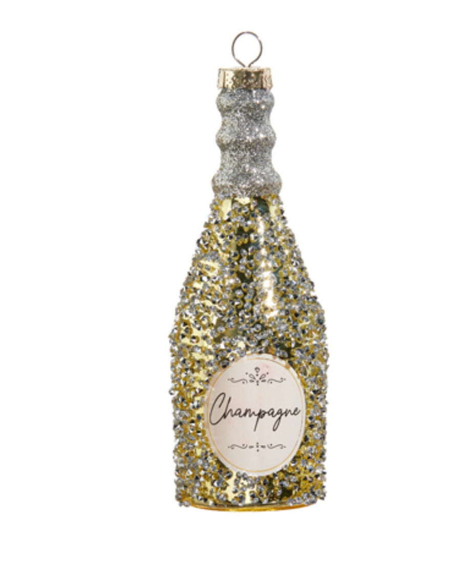 GLITTERED CHAMPAGNE BOTTLE ORNAMENT