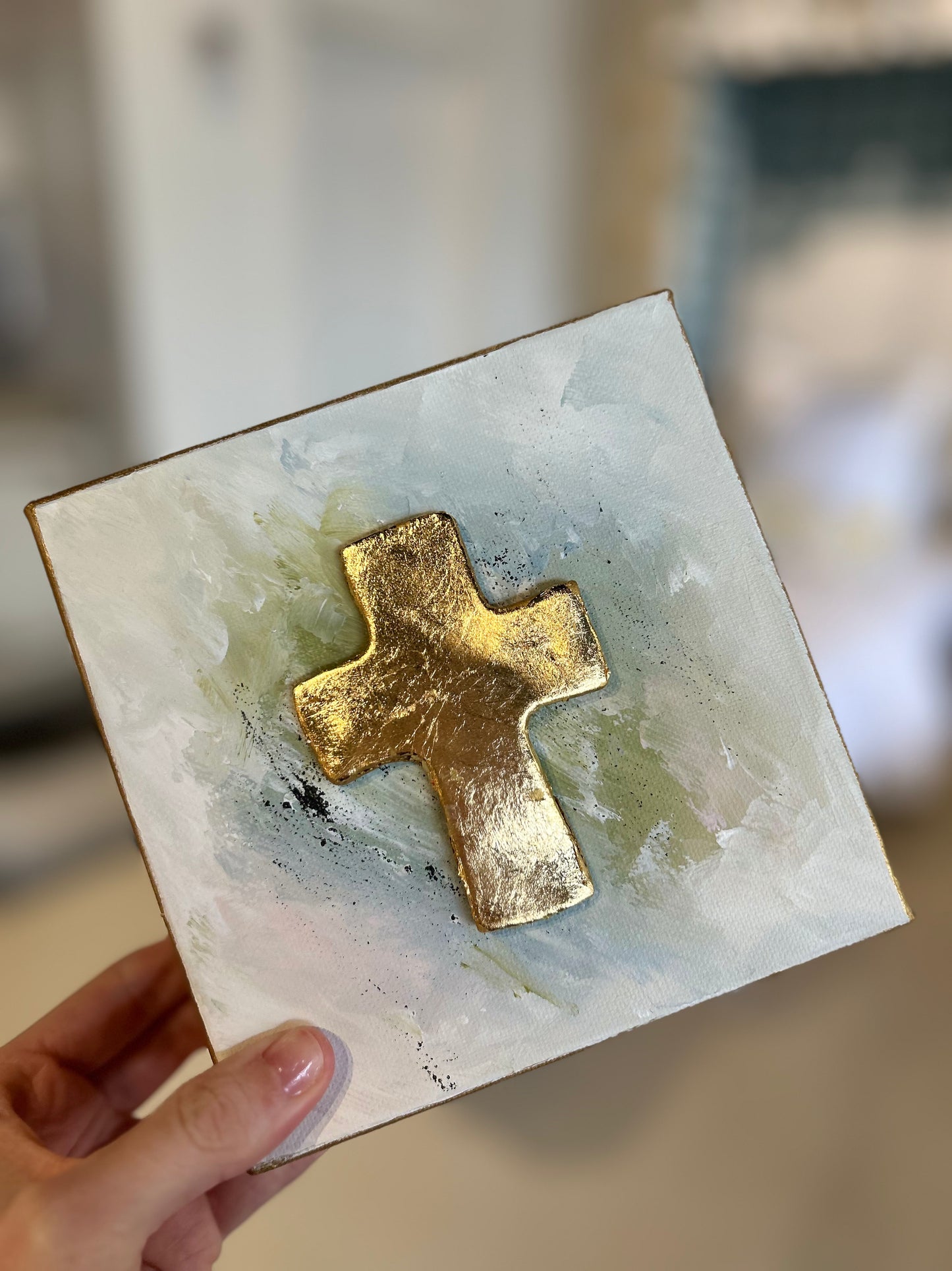 6x6 Abstract Gold Leaf Cross
