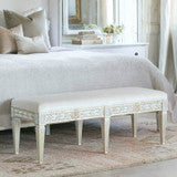 Queen Anais Bench in Ivory Velvet and Antique White with Gold Leaf Finish