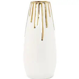 12" White Vase with Gold Drip Design