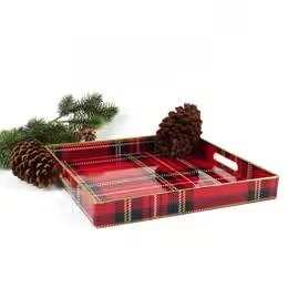 Red Plaid Square Tray