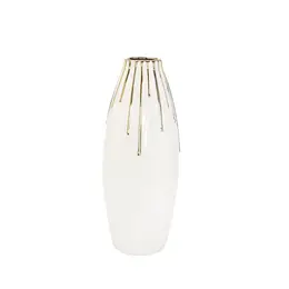 15.75"H Tall White Vase with Gold Drip Design