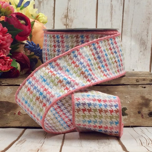 3x10yds jacquard pastel houndstooth, pink blue green