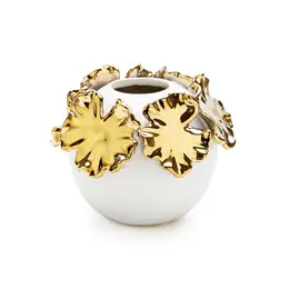 White Bud Vase with Gold Floral Design