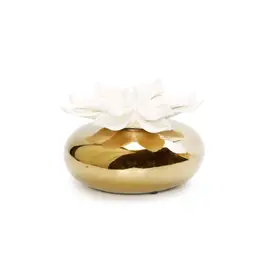 Gold Circular Diffuser with Dimensional White Flower